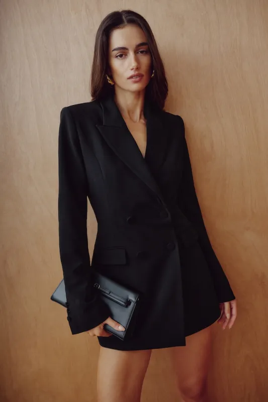 Sloane Blazer Romper Mini Dress - Dynamite - Black - Women Clothing made by Dynamite