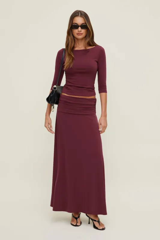 Sculpt Foldover Maxi Skirt - Dynamite - Burgundy - Women Clothing made by Dynamite