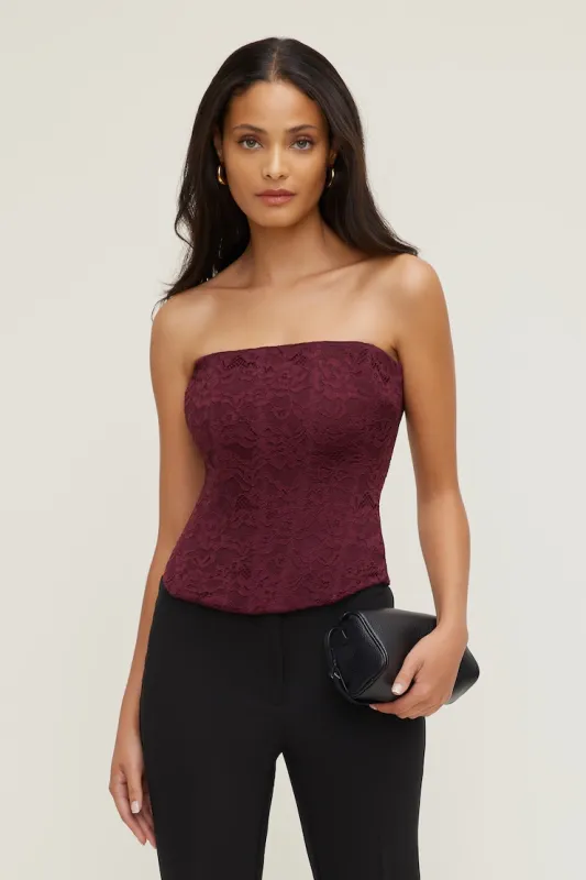Lace Corset Top - Dynamite - Burgundy - Women Clothing made by Dynamite