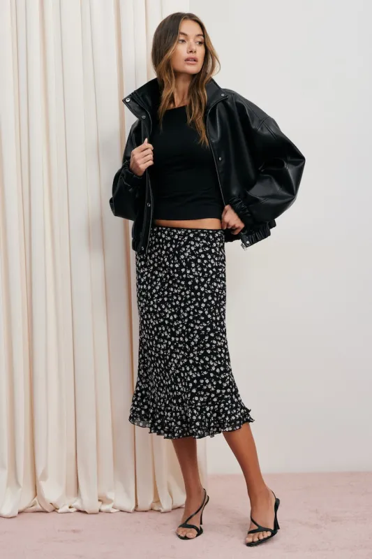 Ruffled Georgette Midi Skirt - Dynamite - Black - Women Clothing made by Dynamite