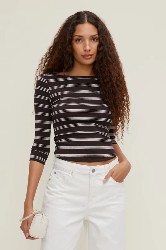 Maude Striped T Shirt - Dynamite - Burgundy - Women Clothing made by Dynamite