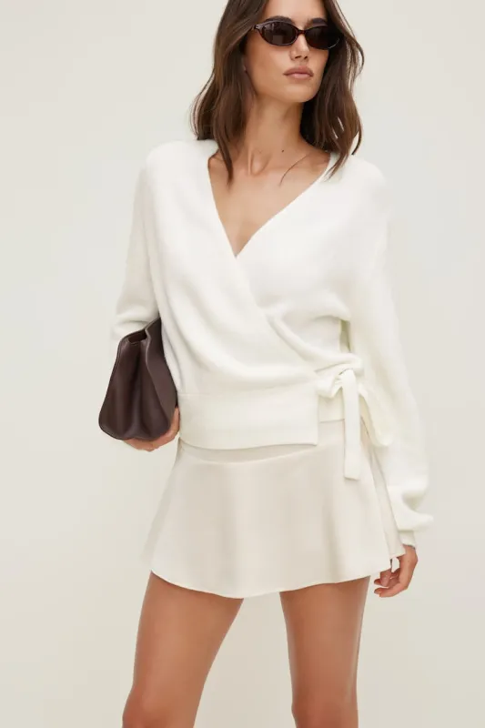 Buttoned Satin Mini Skort - Dynamite - Beige - Women Clothing made by Dynamite