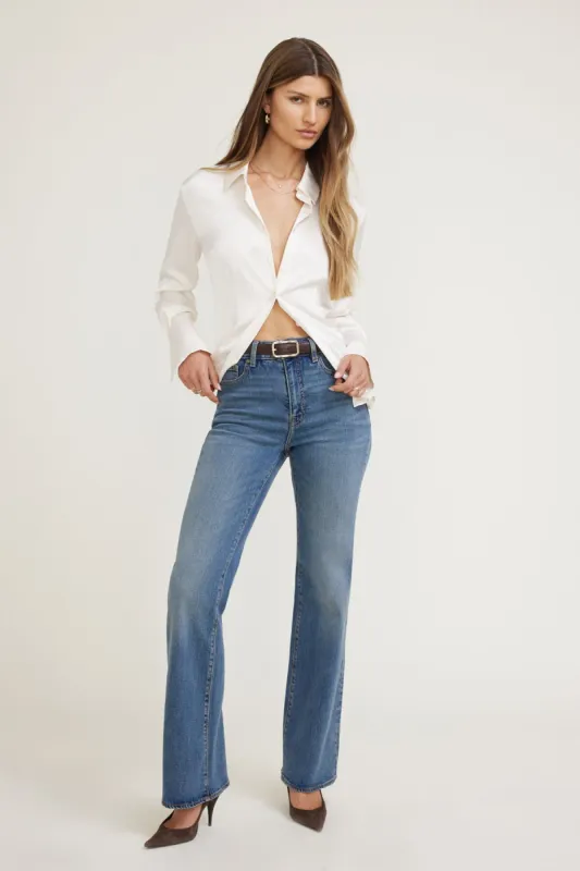 Eva Cinched Satin Shirt sold by Dynamite