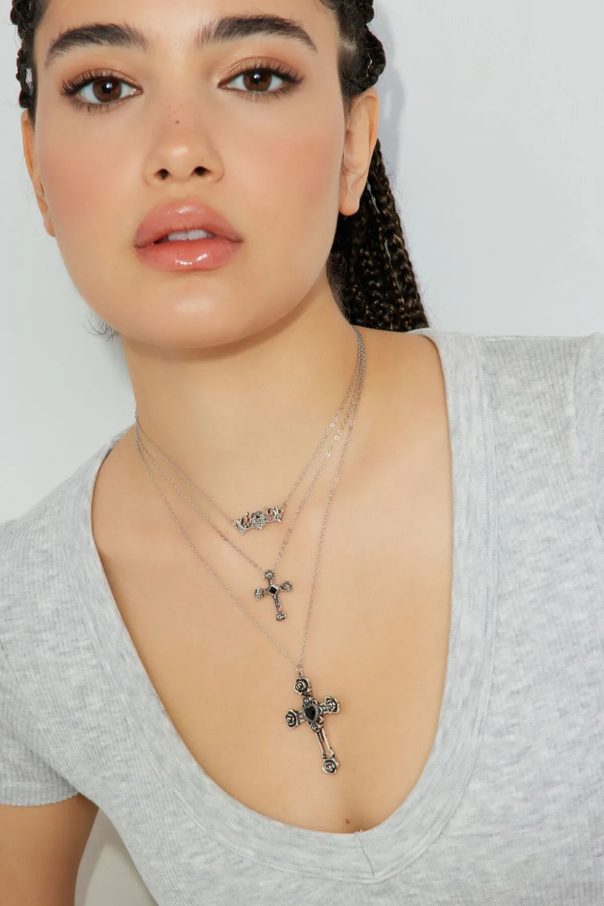 Set of 3 Flower, Cross, & Roses Necklace sold by Garage