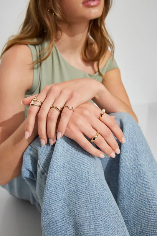 Set of 5 Pearl & Organic Rings sold by Garage