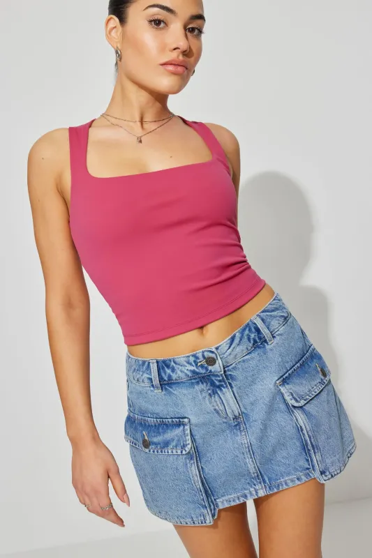 Denim Cargo Skort sold by Garage