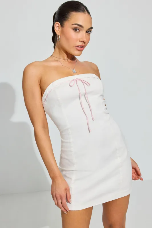 Strapless Lace Trim Mini Dress sold by Garage