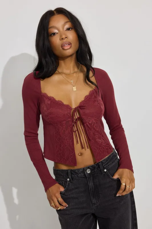 Flyaway Lace Rib Top sold by Garage