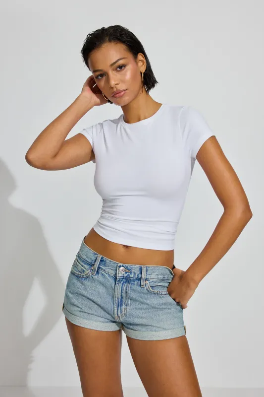 Low Rise Cuffed Denim Shorts sold by Garage