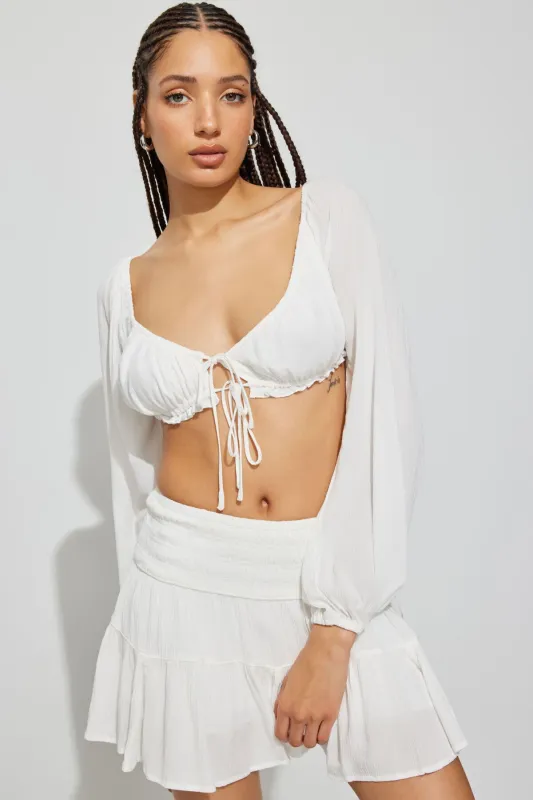 Long Sleeve Micro Milkmaid Top sold by Garage