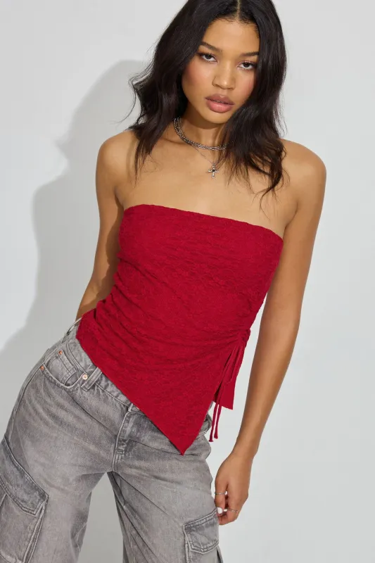 Lace Asymmetric Tube Top sold by Garage