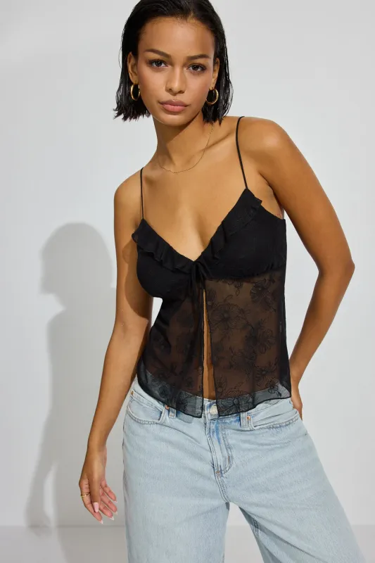 Embroidered Mesh Flyaway Cami Top sold by Garage