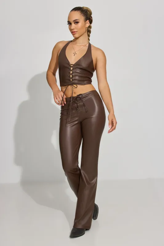 Love The Look Lace-Up Faux Leather Flare Pants | Parallel