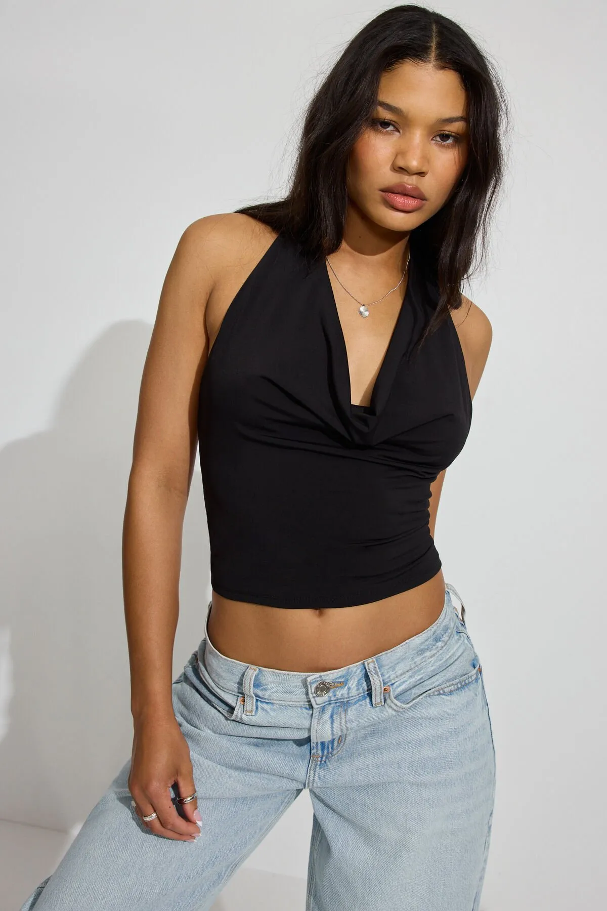 Deep Cowl Neck Halter Top sold by Garage