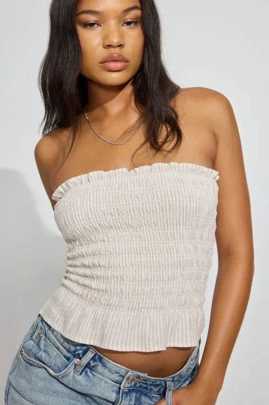 Linen Smocked Tube Top sold by Garage