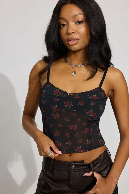 Rosette Mesh Cami Top sold by Garage