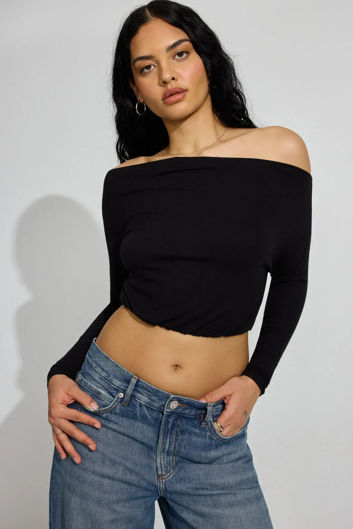 Serene Off Shoulder Long Sleeve Top sold by Garage