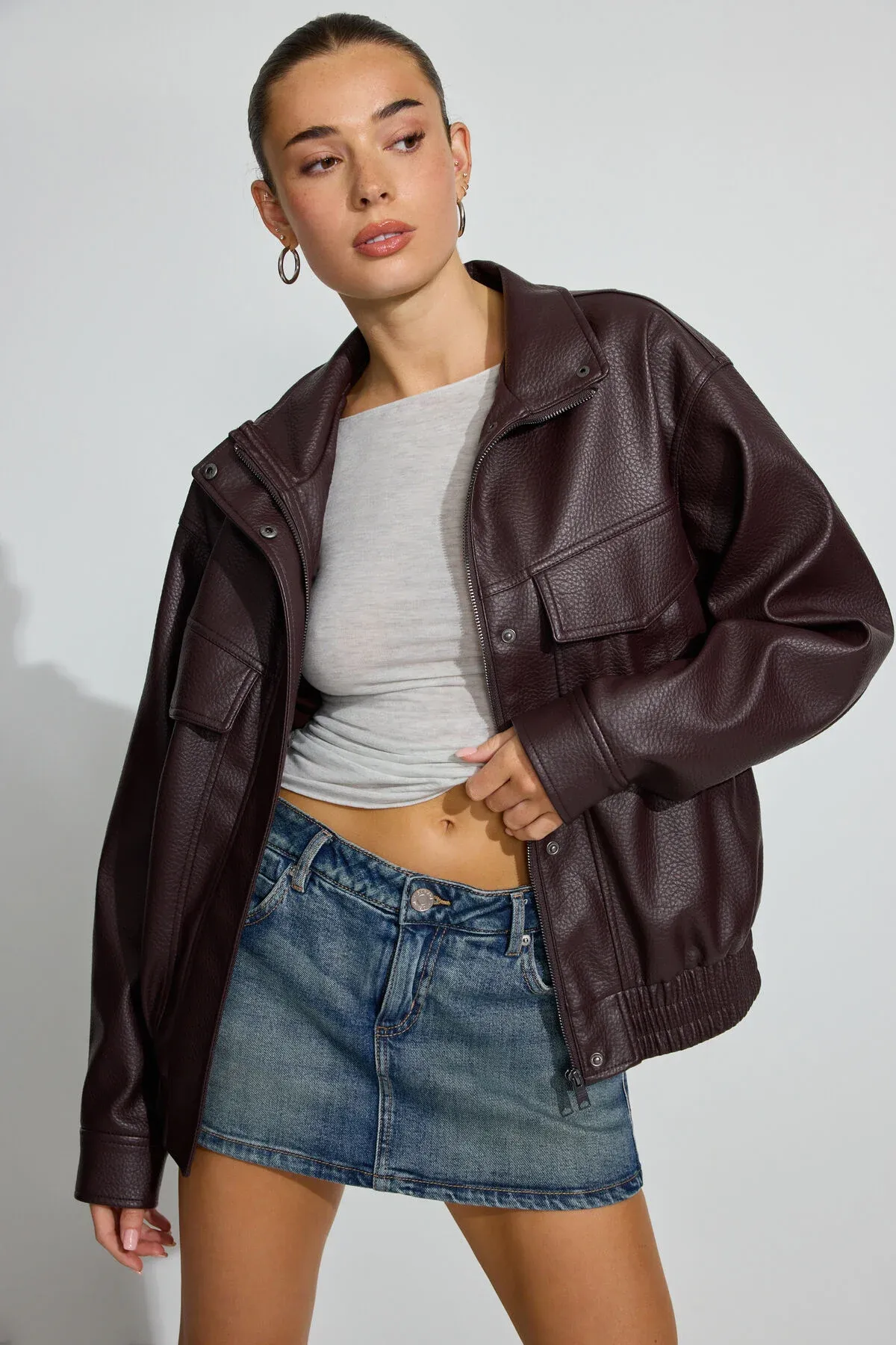 Oversized Faux Leather Bomber sold by Garage
