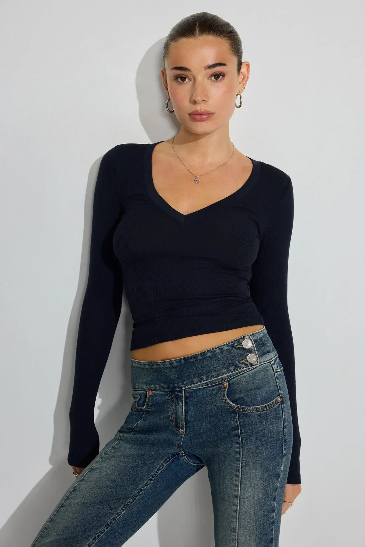 Serene Deep V-Neck Long Sleeve Top sold by Garage