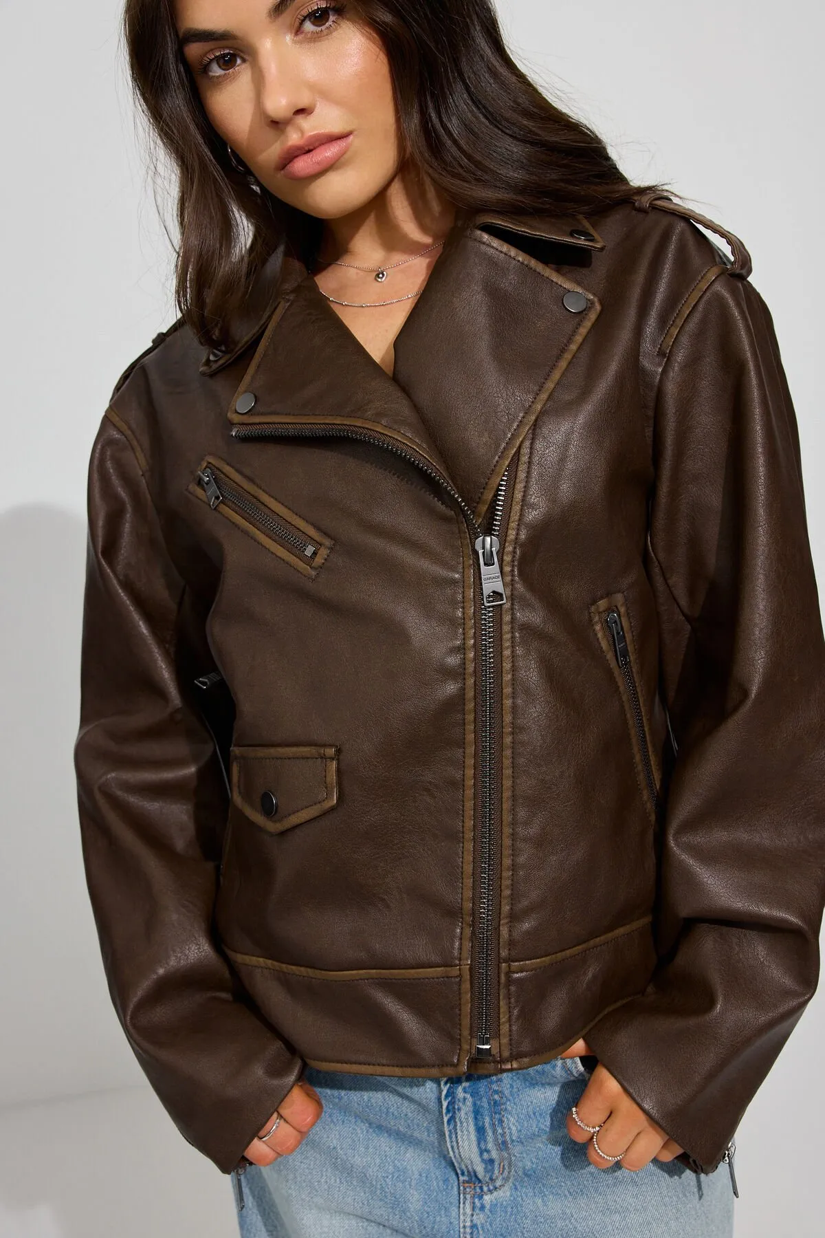 Washed Faux Leather Biker Jacket sold by Garage product image thumbnail 4