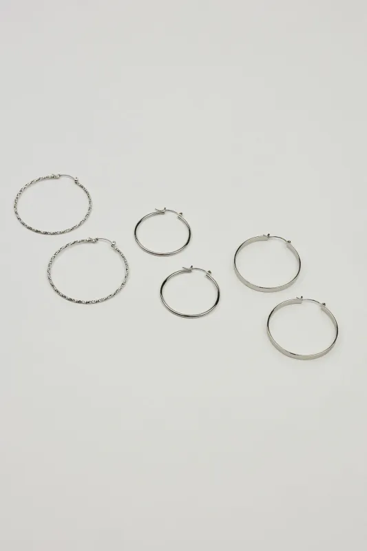 3 Pack Smooth & Textured Hoop Earrings sold by Garage