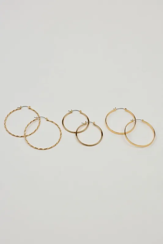 3 Pack Smooth & Textured Hoop Earrings sold by Garage