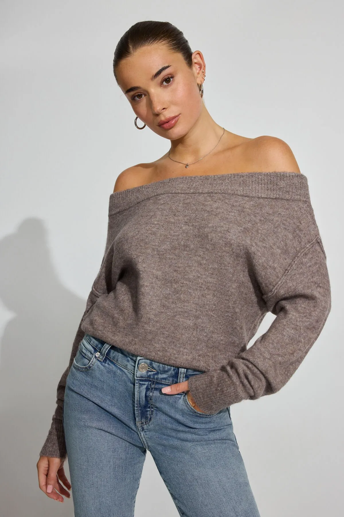 Long Sleeve Off Shoulder Bubble Sweater sold by Garage