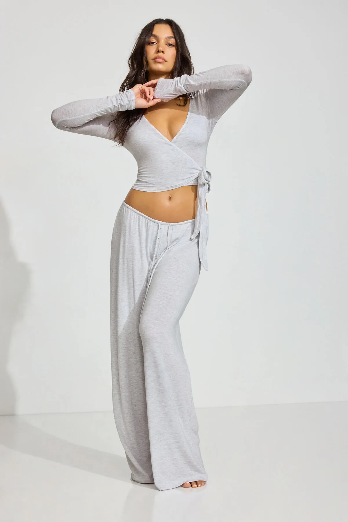 Sheer Ribbed Wrap Long Sleeve Top sold by Garage product image thumbnail 3