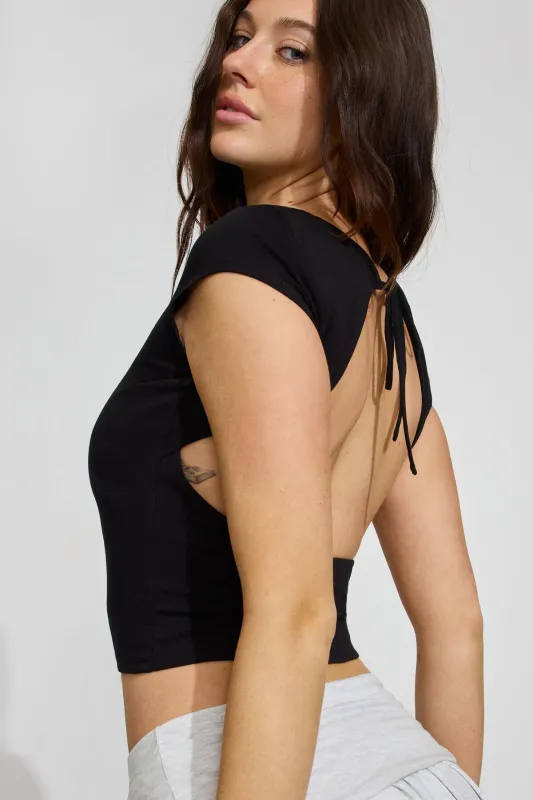 Crew Neck Open Back Tie Top sold by Garage
