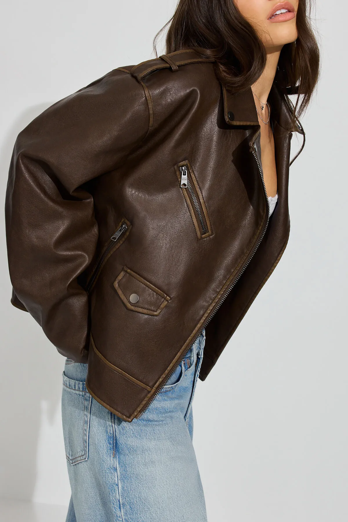 Washed Faux Leather Biker Jacket sold by Garage product image thumbnail 2