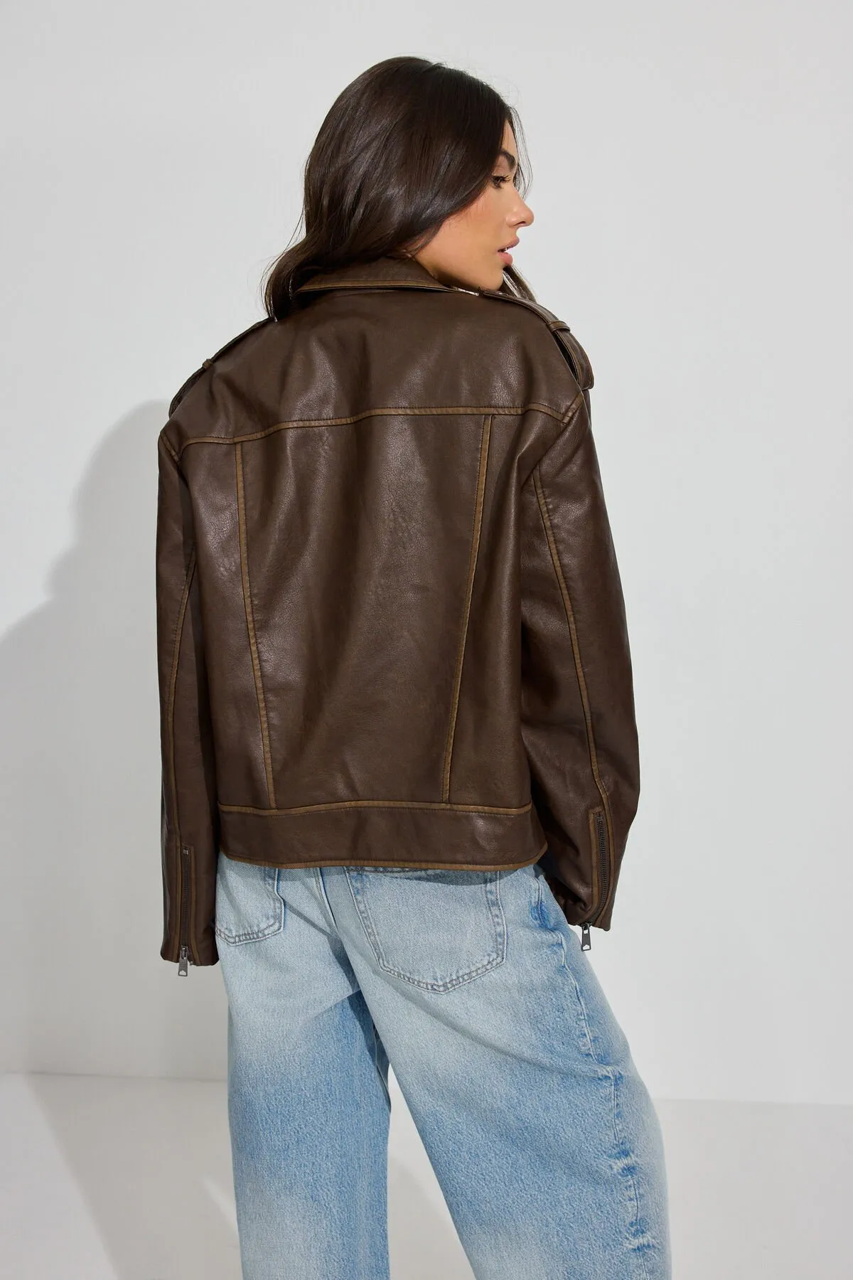 Washed Faux Leather Biker Jacket sold by Garage product image thumbnail 5