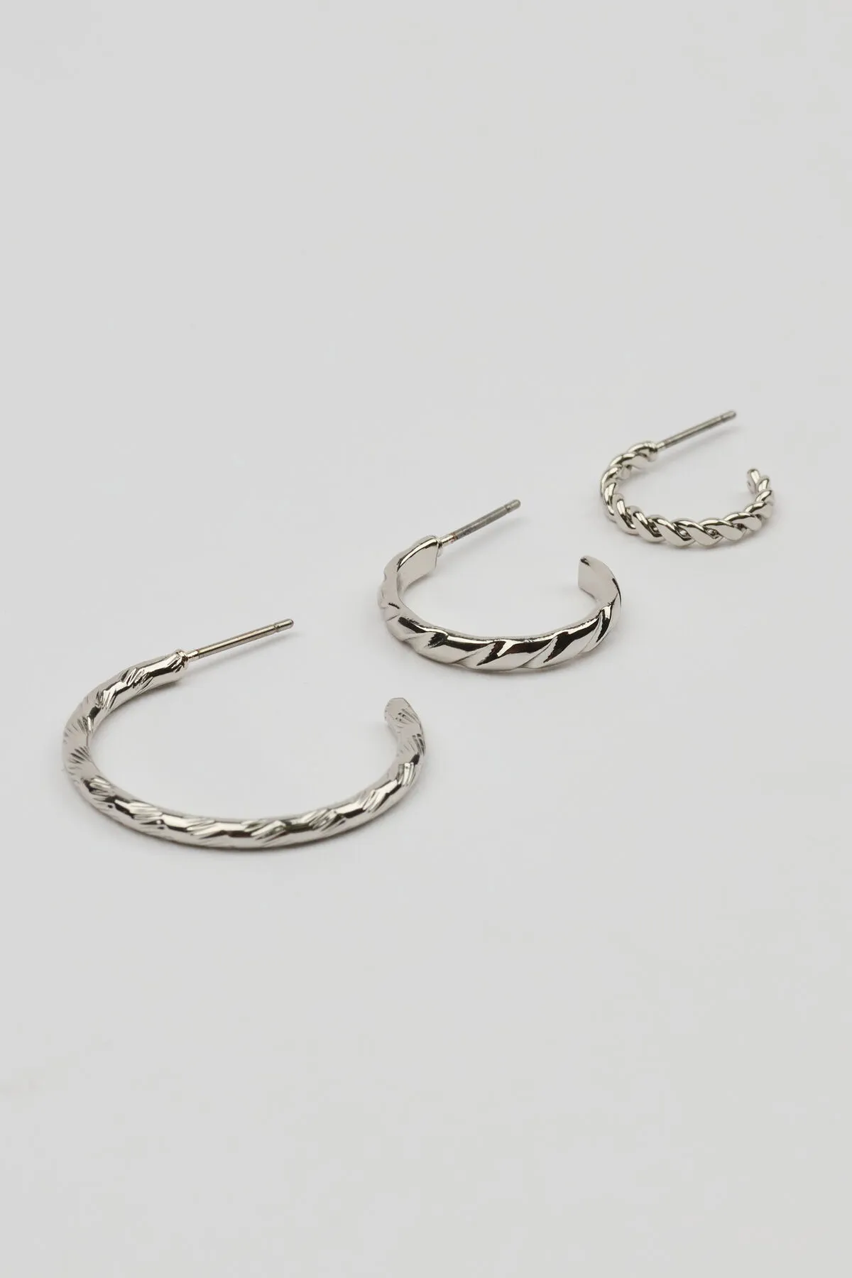 Set of 3 Textured Open Hoop Earrings sold by Garage product image thumbnail 2
