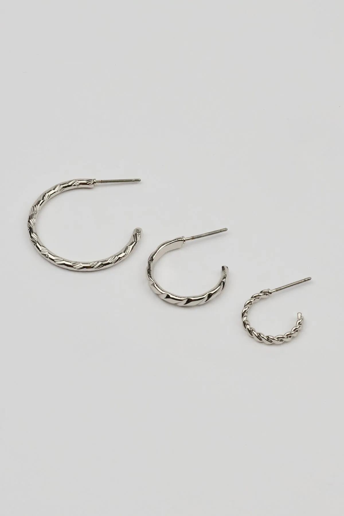 Set of 3 Textured Open Hoop Earrings sold by Garage product image thumbnail 4