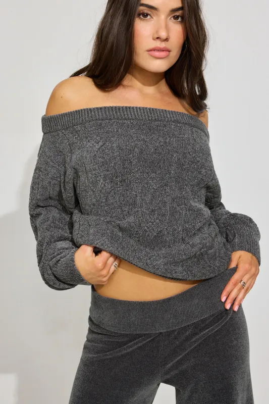 Chenille Off Shoulder Sweater sold by Garage