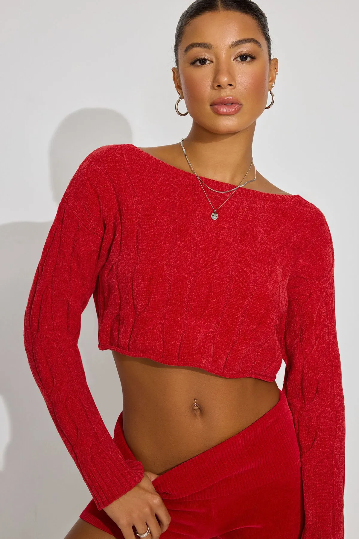 Cropped Cable Crewneck Sweater sold by Garage