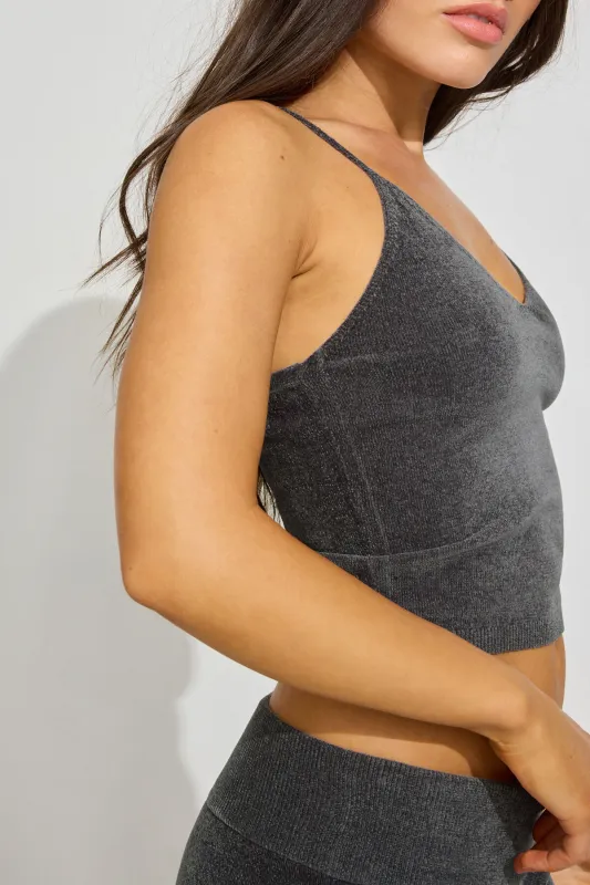 Chenille Tiny Strap V-Neck Cami Top sold by Garage