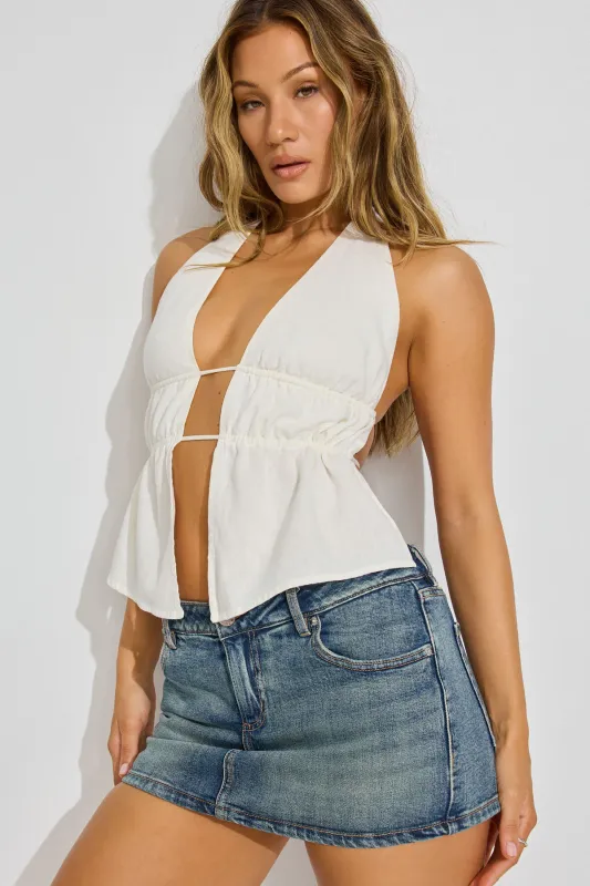 Linen Flyaway Halter Top sold by Garage