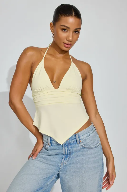 Plunge Halter Hankerchief Top sold by Garage