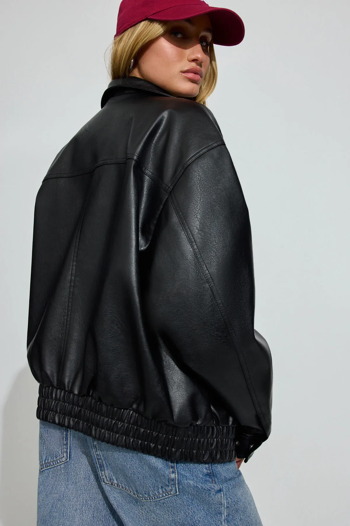 Oversized Faux Leather Stand Collar Bomber sold by Garage product image thumbnail 4