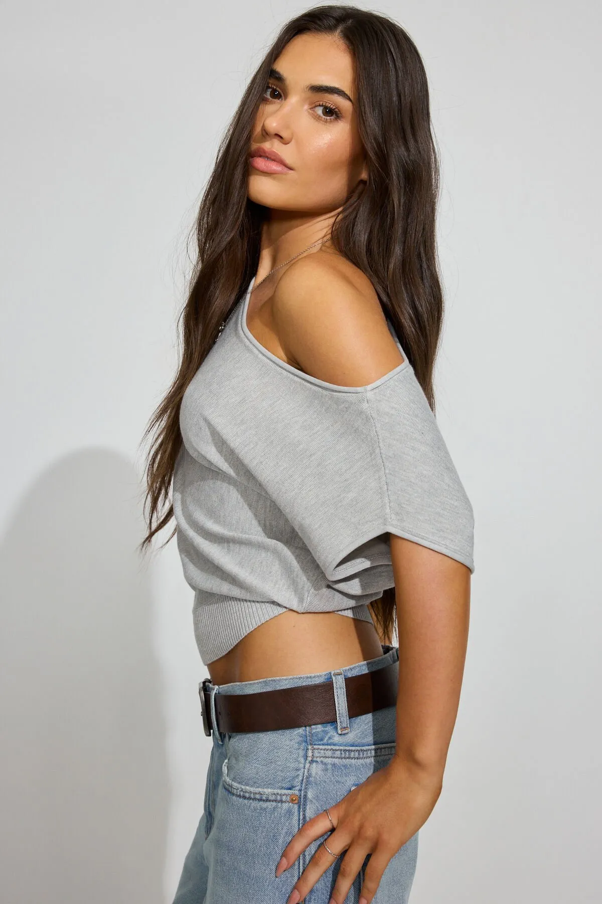Romi Asymmetric Cinched Waist Sweater sold by Garage