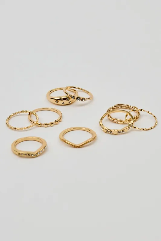 Set of 9 Gemmed & Textured Rings sold by Garage
