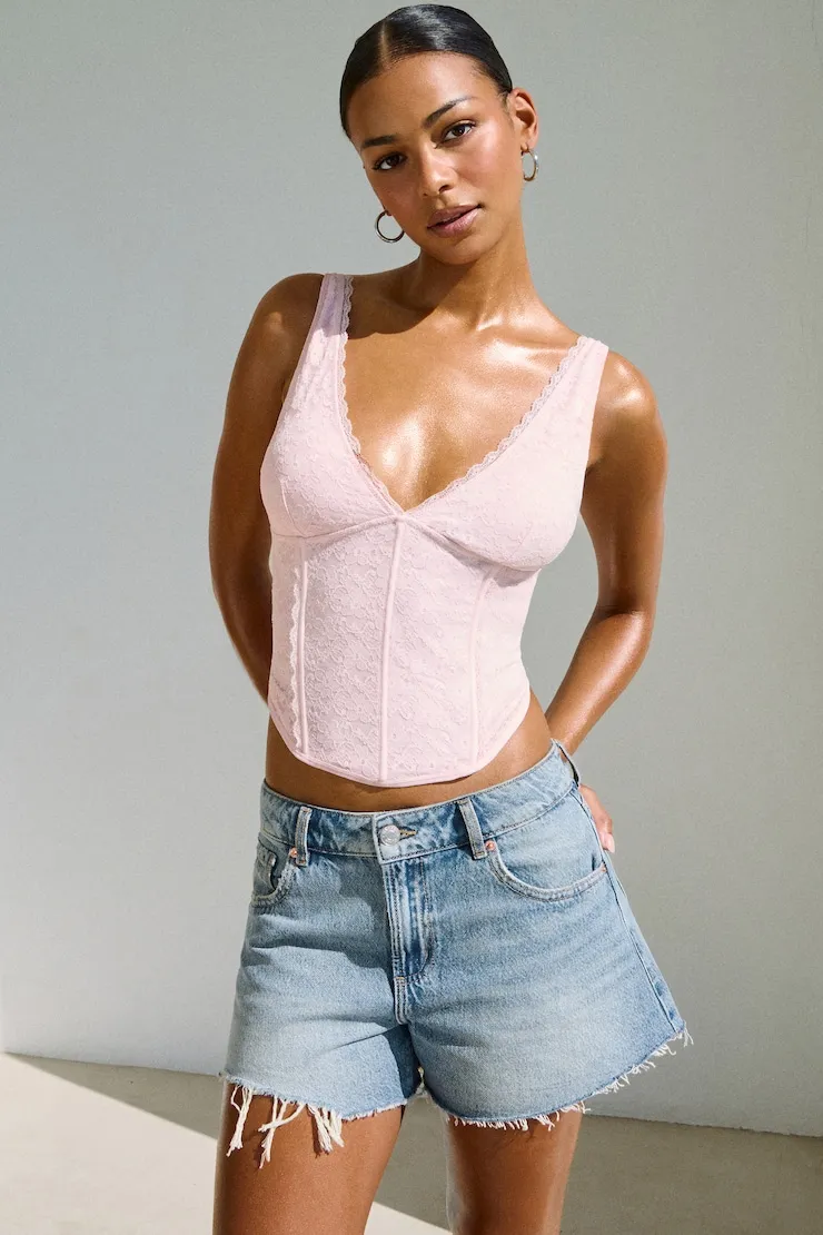Denim Relaxed A-Line Shorts sold by Garage