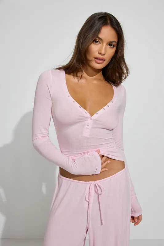 Sheer Ribbed Henley Long Sleeve Top made by Garage