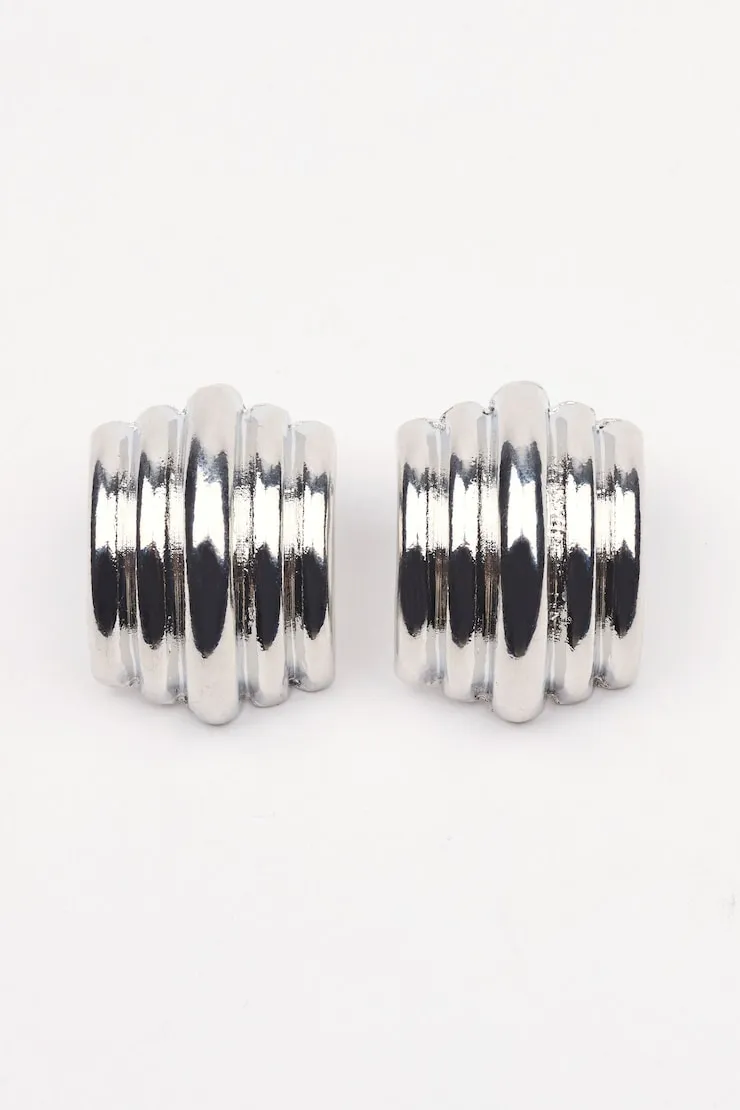 Lined Curve Button Earrings - Garage - Grey - Women Clothing sold by Garage product image thumbnail 2