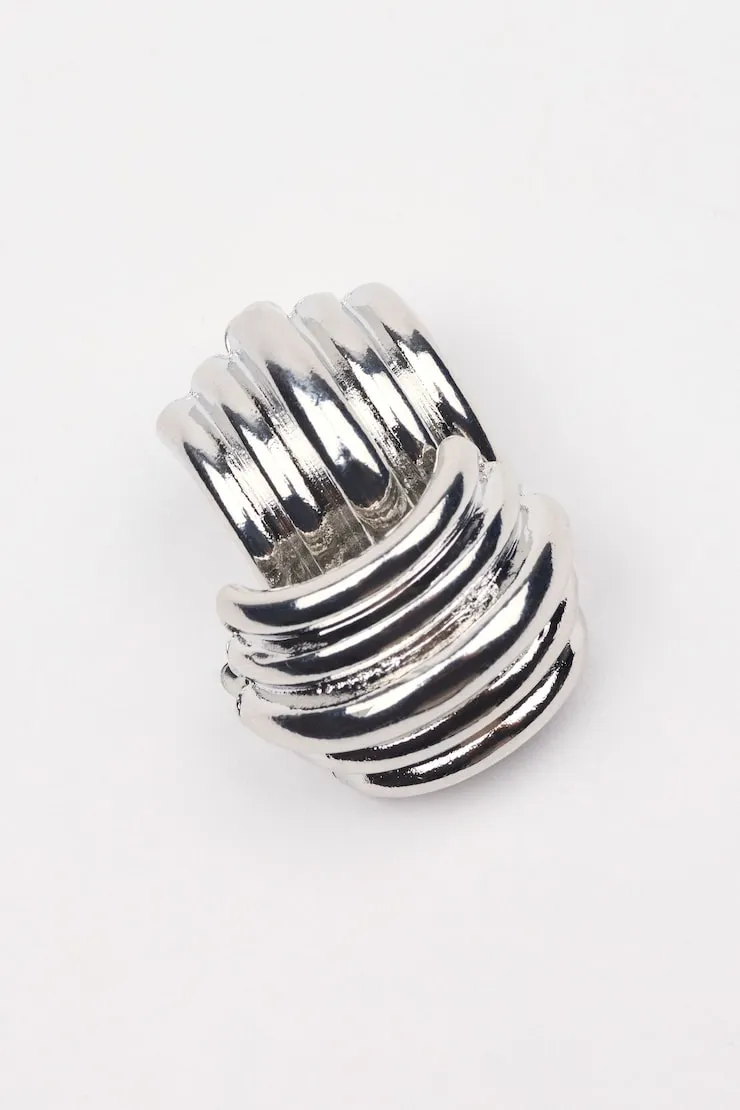 Lined Curve Button Earrings - Garage - Grey - Women Clothing sold by Garage product image thumbnail 4