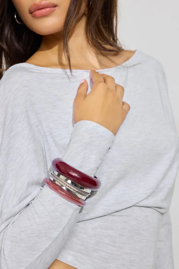 Set of 6 Resin & Clean Metal Bangles - Garage - Red - Women Clothing sold by Garage