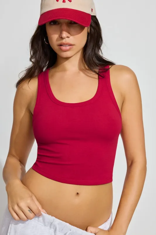 Mid Neck Cropped Tank Top - Garage - Red - Women Clothing made by Garage