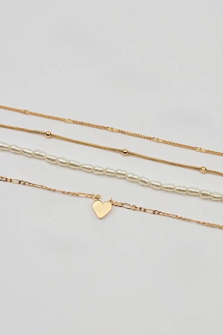 Set of 4 Heart & Pearls Necklaces - Garage - Yellow - Women Clothing sold by Garage product image thumbnail 4