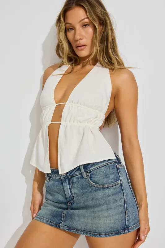 Linen Flyaway Halter Top - Garage - White - Women Clothing made by Garage