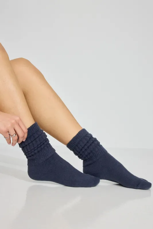 Scrunch Cloud Sock - Garage - Navy - Women Clothing made by Garage